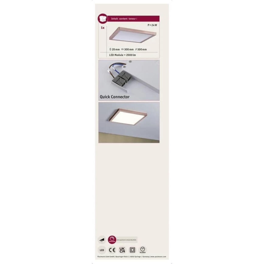 Paulmann 70873 - Painel LED/24W com regulação ATRIA 230V 2700K 30x30 cm Rosa dourado
