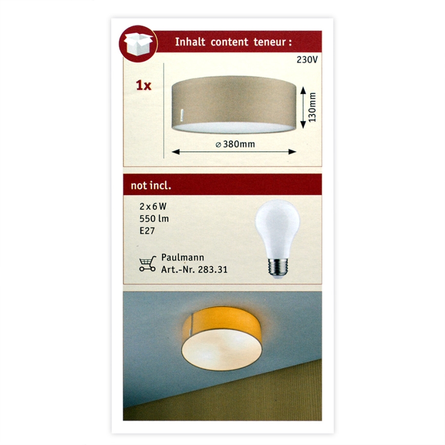 Paulmann 70952 - 2xE27/20W Luz de teto MARI 230V bege