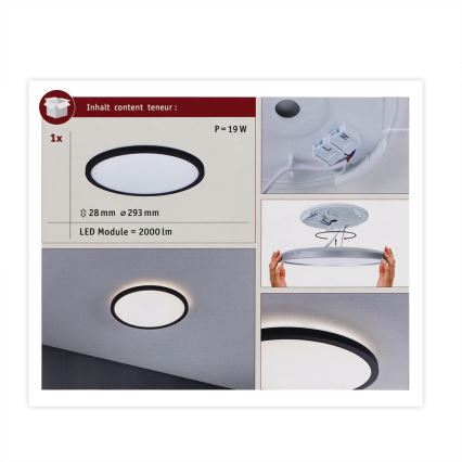 Paulmann 70998 - LED/16W Painel integrado ATRIA 230V 3000K diâmetro 29,3 cm preto