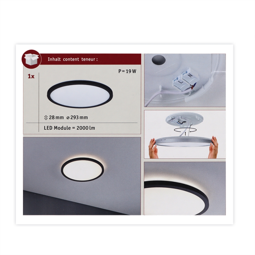 Paulmann 70998 - LED/16W Painel integrado ATRIA 230V 3000K diâmetro 29,3 cm preto