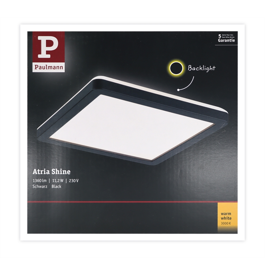 Paulmann 71000 - LED/11,2W Painel integrado ATRIA 230V 3000K 19x19 cm preto