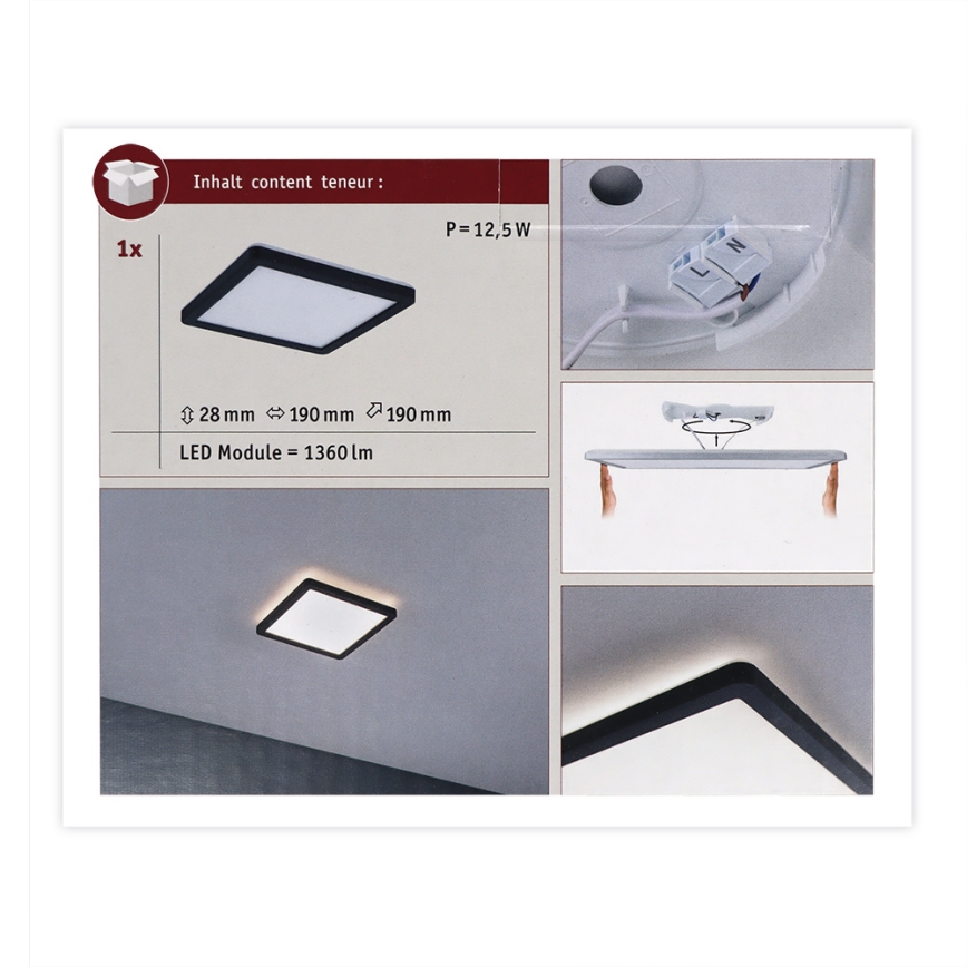 Paulmann 71000 - LED/11,2W Painel integrado ATRIA 230V 3000K 19x19 cm preto