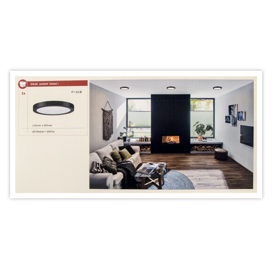 Paulmann 71025 - LED/22W Iluminação de teto ABIA 230V preto