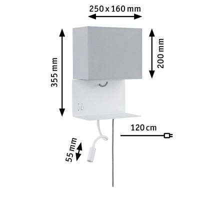 Paulmann 78913 - LED/2,5W + 1xE27/40W Aplique de parede com prateleira e porta USB MERANI 230V branco