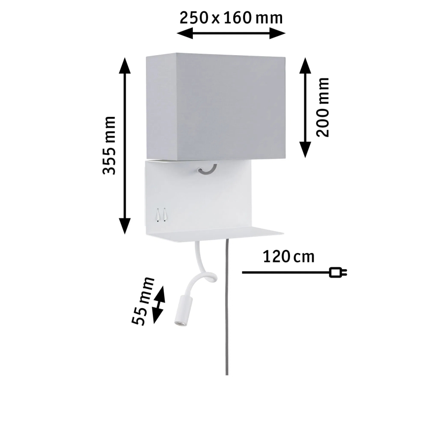 Paulmann 78913 - LED/2,5W + 1xE27/40W Aplique de parede com prateleira e porta USB MERANI 230V branco