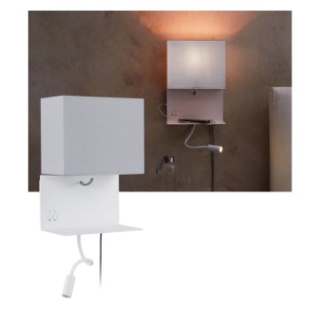 Paulmann 78913 - LED/2,5W + 1xE27/40W Aplique de parede com prateleira e porta USB MERANI 230V branco
