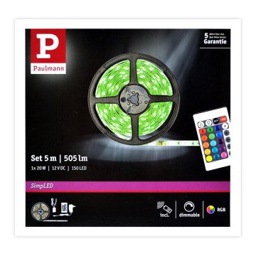Paulmann 78978 - Tira com regulação LED RGB/20W SIMPLED 5m 230V + CR