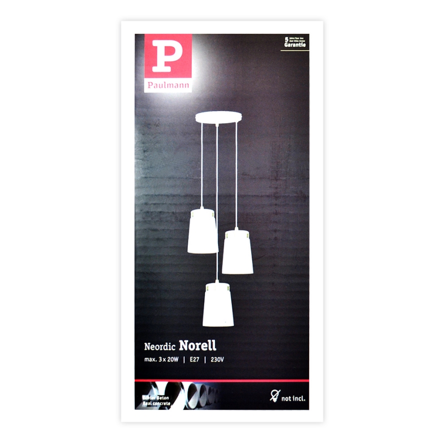Paulmann 79627 - Candelabro suspenso NORELL 3xE27/20W/230V betão