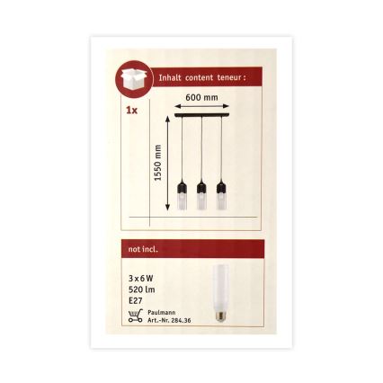 Paulmann 79642 - Candelabro sobre um fio NEORDIC 3xE27/60W/230V