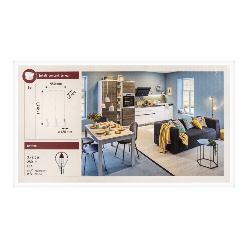 Paulmann 79657 - 3xE14/20W Candelabro suspenso NEORDIC HALDAR 230V