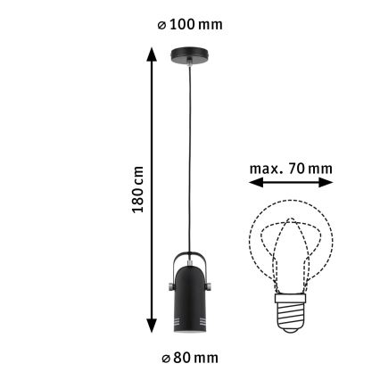 Paulmann 79766 - 1xE27/15W Lustre suspenso por cabo LAVEA 230V preto