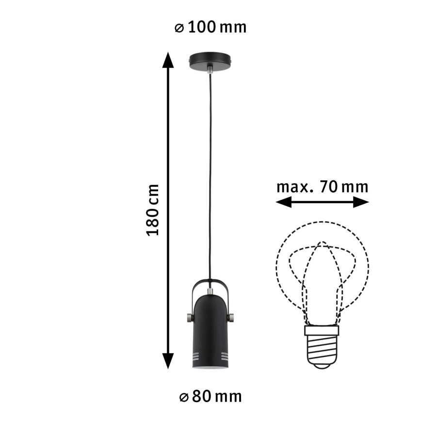 Paulmann 79766 - 1xE27/15W Lustre suspenso por cabo LAVEA 230V preto