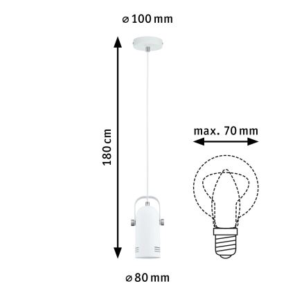 Paulmann 79767 - 1xE27/15W Pendente em cabo LAVEA 230V branco