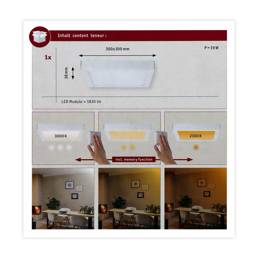 Paulmann 79801 - LED/13W Iluminação de teto CARPO 230V 2300/2500/3000K