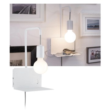Paulmann 79812 - 1xE27/40W Aplique de parede com prateleira e porta USB CALVANI 230V branco