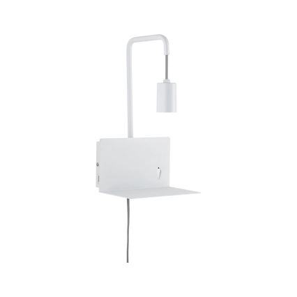 Paulmann 79812 - 1xE27/40W Aplique de parede com prateleira e porta USB CALVANI 230V branco
