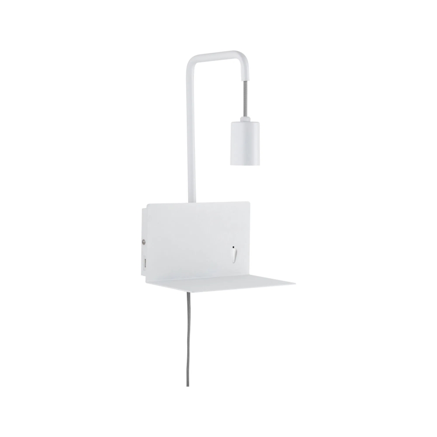 Paulmann 79812 - 1xE27/40W Aplique de parede com prateleira e porta USB CALVANI 230V branco