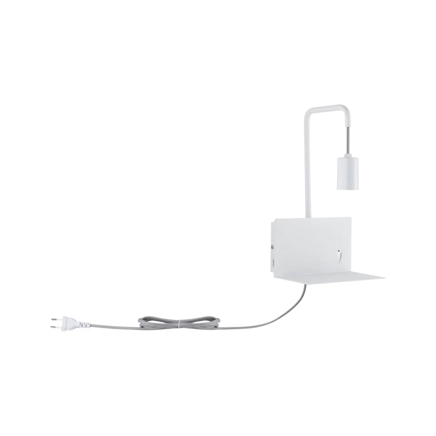 Paulmann 79812 - 1xE27/40W Aplique de parede com prateleira e porta USB CALVANI 230V branco