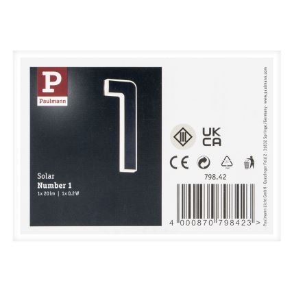 Paulmann 79842 - LED/0,2W IP44 Número de casa solar 1,2V