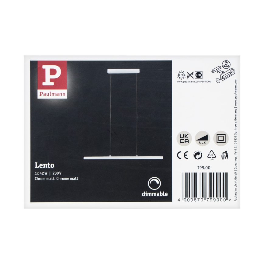 Paulmann 79900 - LED/42W Candelabro suspenso com regulação LENTO 230V mate cromado