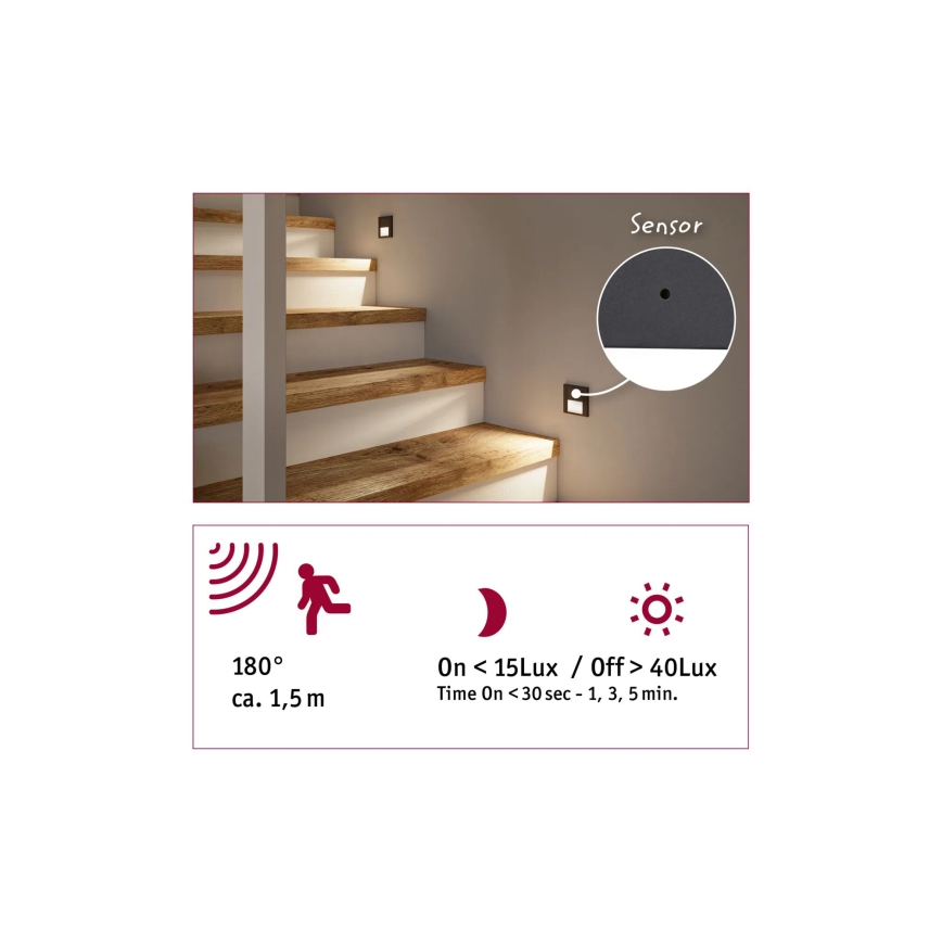 Paulmann 80003 - Iluminação de escada LED/1W com sensor TSARO 230V Lead/cromado mate