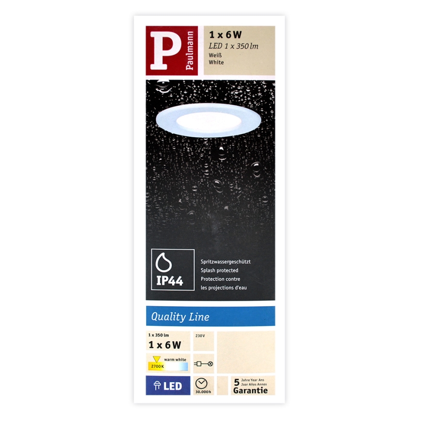 Paulmann 92061 - LED/6W IP44 Luz encastrada de casa de banho QUALITY LINE 230V