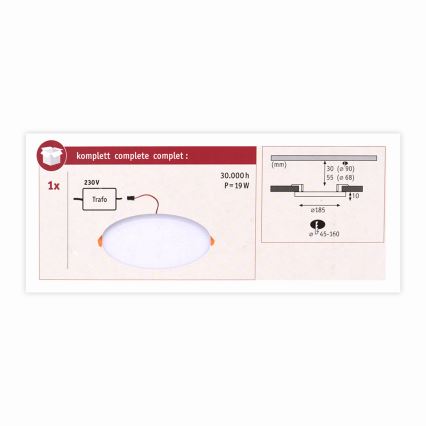 Paulmann 92389 - LED/17W IP44 Luz encastrada de casa de banho VARIFIT 230V