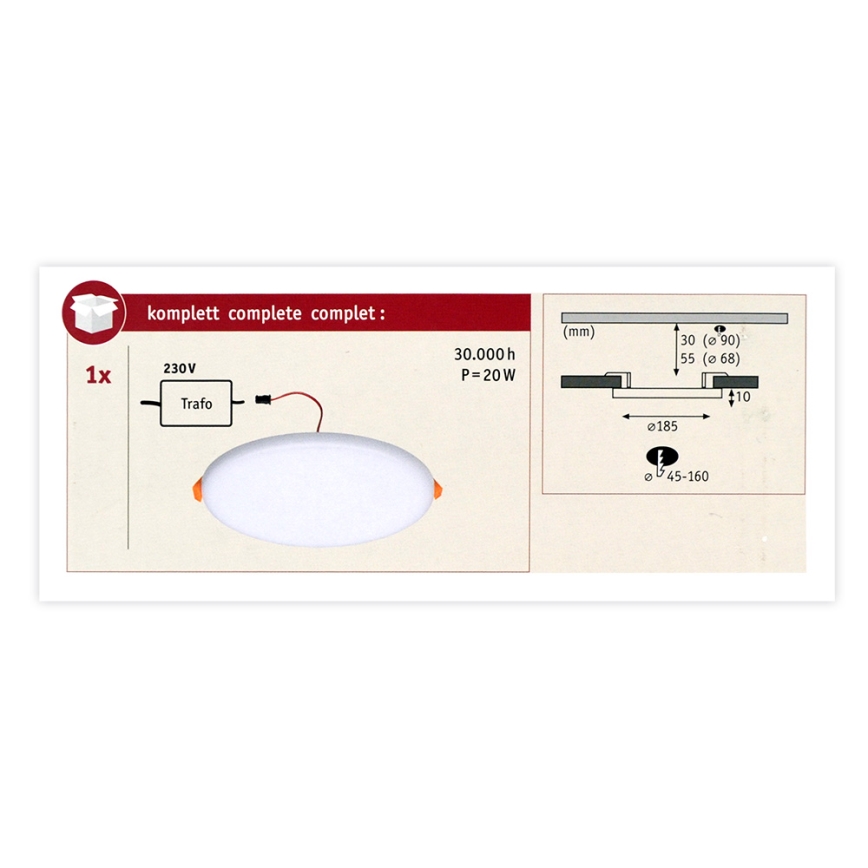Paulmann 92392 - LED/17,5W IP44 Luz encastrada de casa de banho VARIFIT 230V