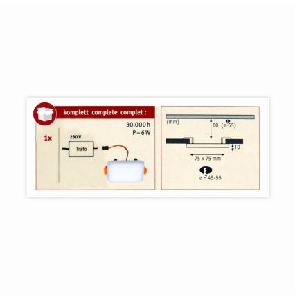 Paulmann 92393 - LED/4,5W IP44 Luz encastrada de casa de banho VARIFIT 230V