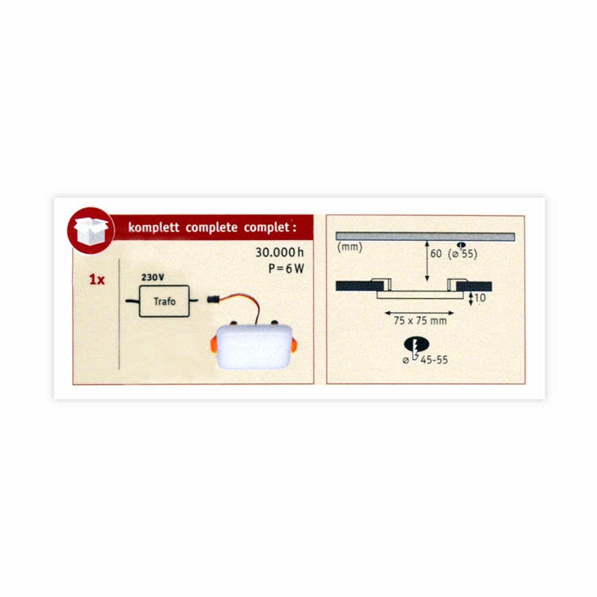 Paulmann 92393 - LED/4,5W IP44 Luz encastrada de casa de banho VARIFIT 230V