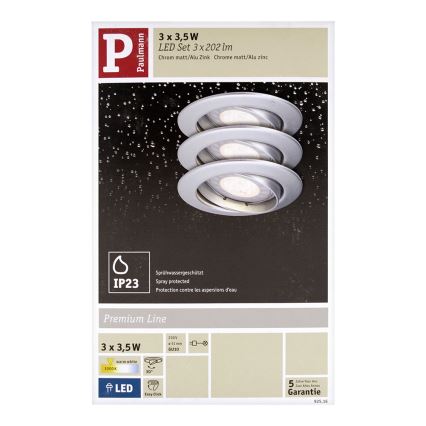 Paulmann 92516 - CONJUNTO 3xLED-GU10/3,5W Luz encastrada de casa de banho PREMIUM LINE 230V