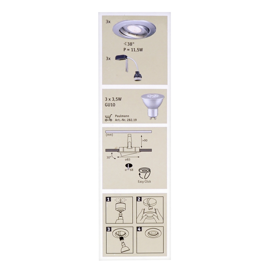 Paulmann 92516 - CONJUNTO 3xLED-GU10/3,5W Luz encastrada de casa de banho PREMIUM LINE 230V