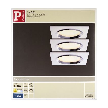 Paulmann 92695 - CONJUNTO 3xLED/8W Foco de encastrar com regulação DICE 230V
