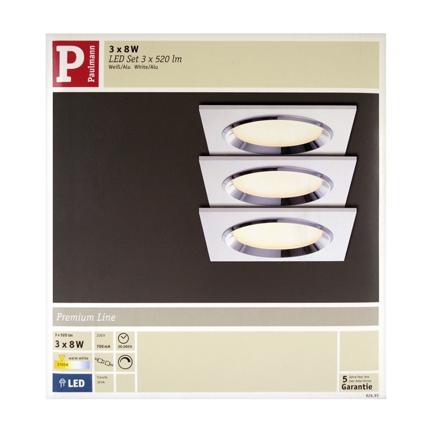 Paulmann 92695 - CONJUNTO 3xLED/8W Foco de encastrar com regulação DICE 230V
