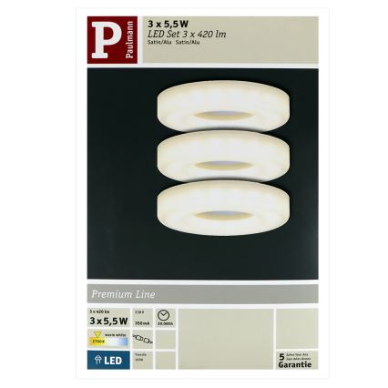 Paulmann 92704 - CONJUNTO 3xLED/5,5W Iluminação embutida de teto BAGEL 230V
