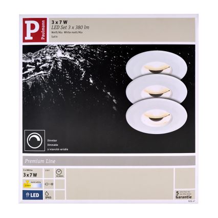Paulmann 92847 - CONJUNTO 3xLED/7W IP65 Iluminação embutida de casa de banho com regulação COIN 230V