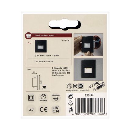 Paulmann 93094 - LED/1,2W Iluminação de escada EDGE 230V