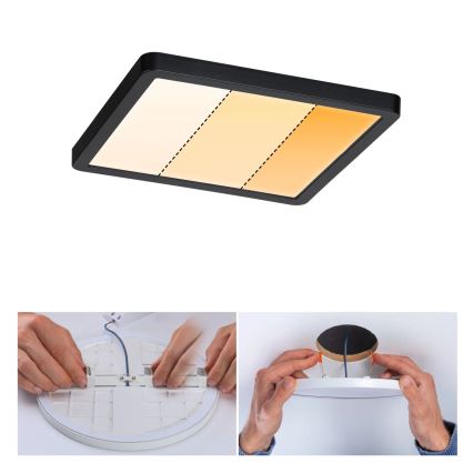 Paulmann 93101 - Candeeiro LED embutido AREO 13W IP44 para casa de banho, 230V, 2000/3000/4000K, 17,5x17,5 cm, preto