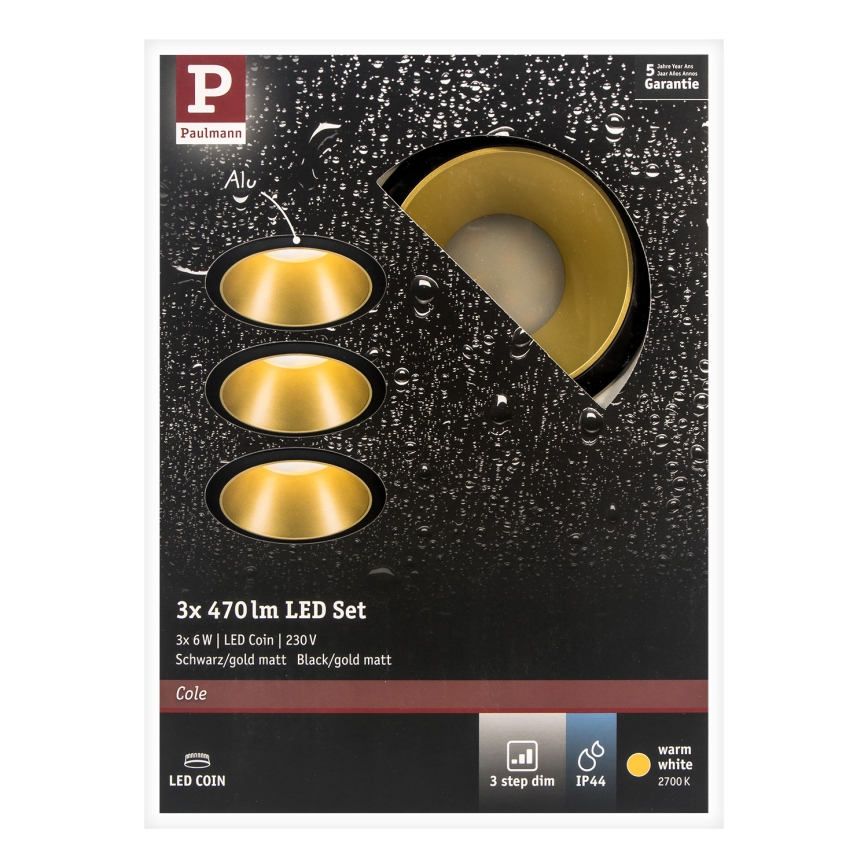 Paulmann 93404 - SADA 3xLED/6,5W IP44 Foco de encastrar de casa de banho com regulação COLE 230V