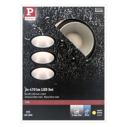 Paulmann 93408 - CONJUNTO 3xLED/6,5W IP44 Foco de encastrar de casa de banho com regulação COLE 230V