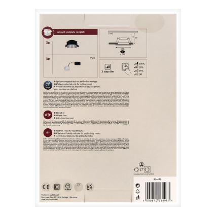 Paulmann 93408 - CONJUNTO 3xLED/6,5W IP44 Foco de encastrar de casa de banho com regulação COLE 230V