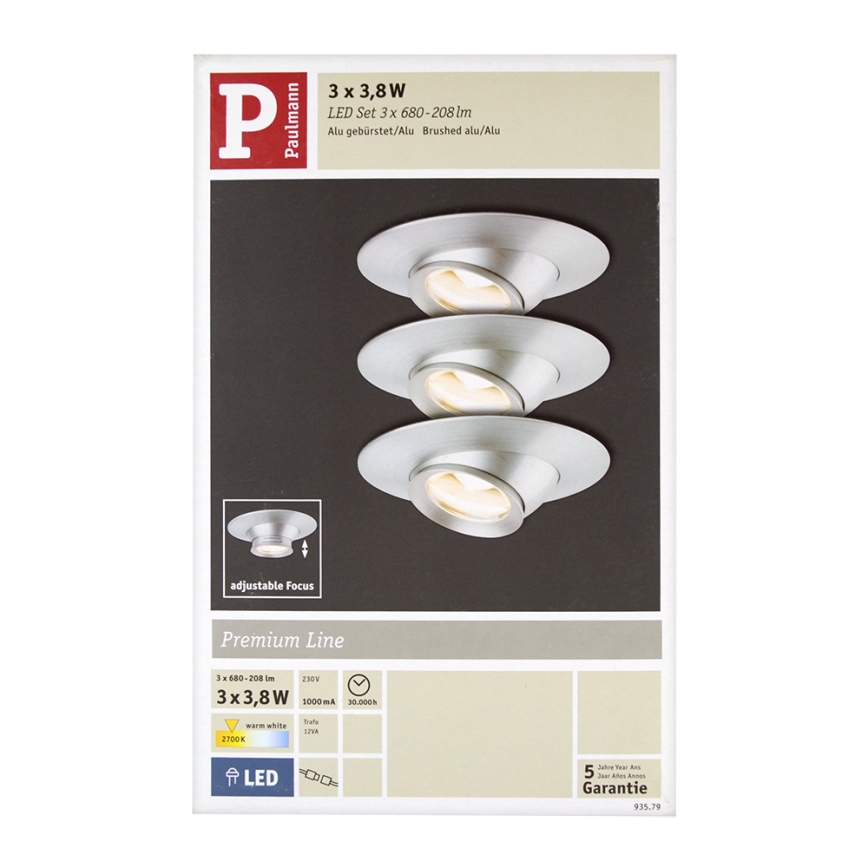 Paulmann 93579 - CONJUNTO 3xLED/3,8W Foco de encastrar PREMIUM 230V