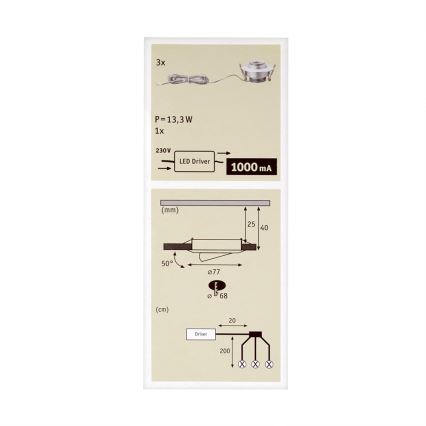 Paulmann 93579 - CONJUNTO 3xLED/3,8W Foco de encastrar PREMIUM 230V