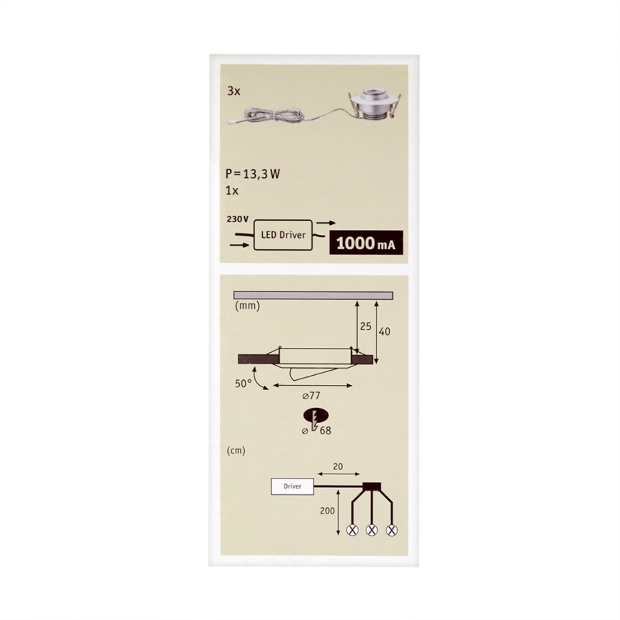Paulmann 93579 - CONJUNTO 3xLED/3,8W Foco de encastrar PREMIUM 230V