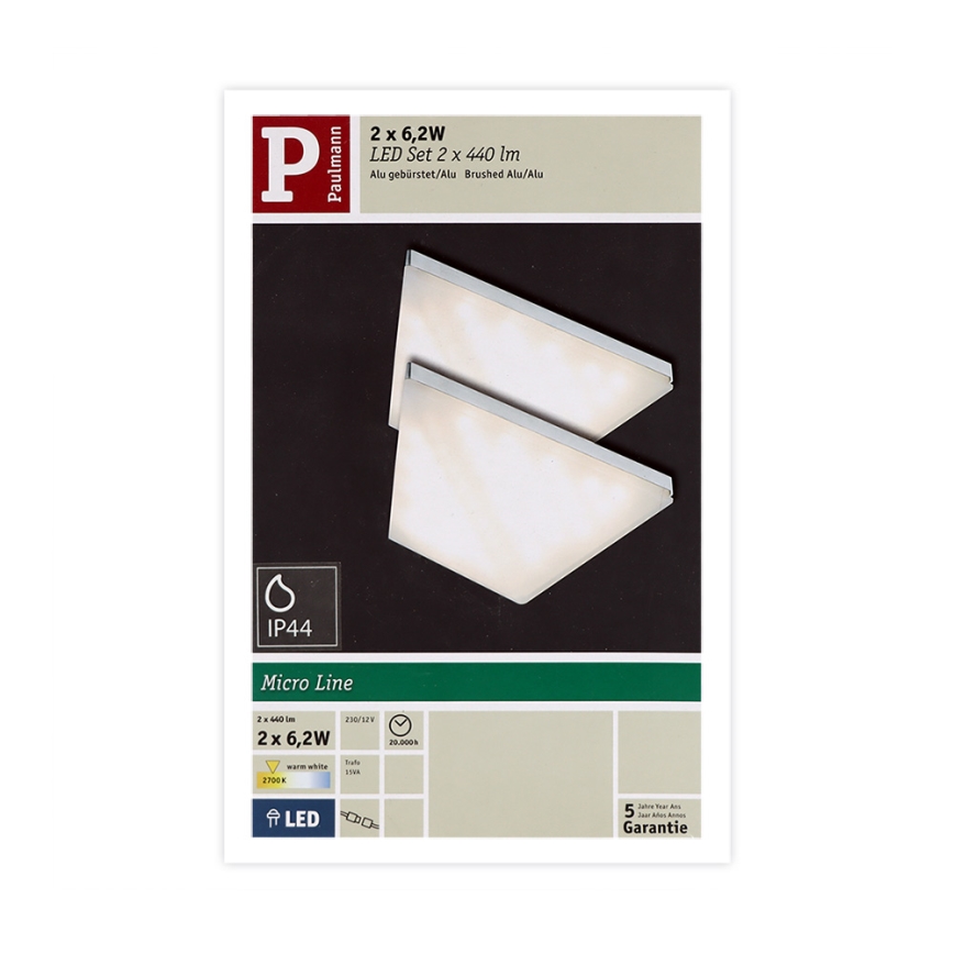 Paulmann 93584 - CONJUNTO 2xLED/6,2W IP44 Iluminação para móveis KITE 230V