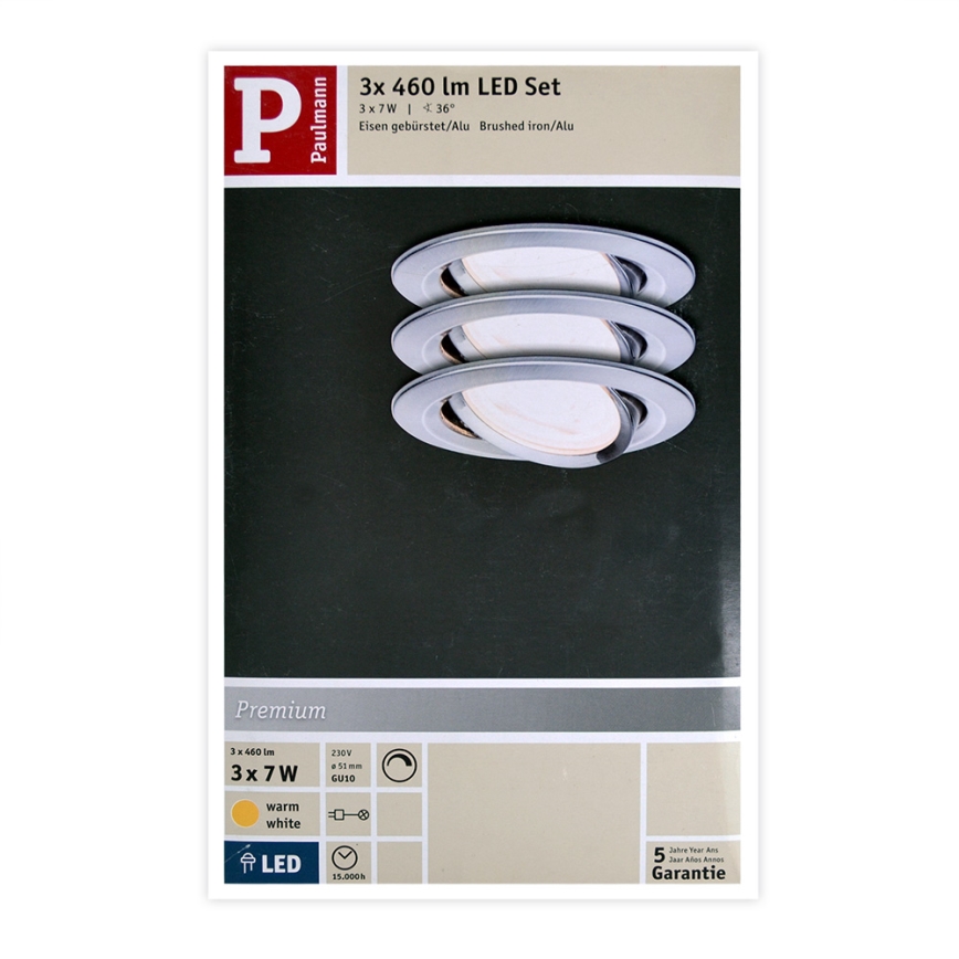 Paulmann 93607 - CONJUNTO 3x LED GU10/7W IP23 Iluminação de casa de banho com regulação NOVA 230V