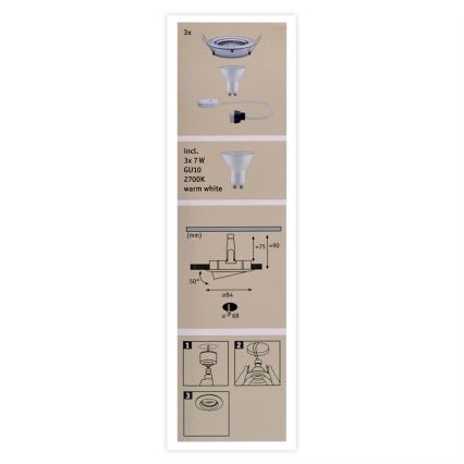 Paulmann 93607 - CONJUNTO 3x LED GU10/7W IP23 Iluminação de casa de banho com regulação NOVA 230V