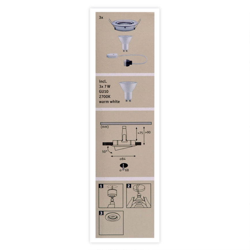 Paulmann 93607 - CONJUNTO 3x LED GU10/7W IP23 Iluminação de casa de banho com regulação NOVA 230V