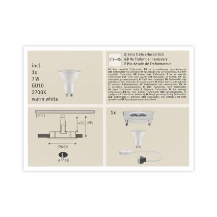 Paulmann 93611 - LED-GU10/7W IP44 Iluminação embutida de casa de banho com regulação NOVA 230V