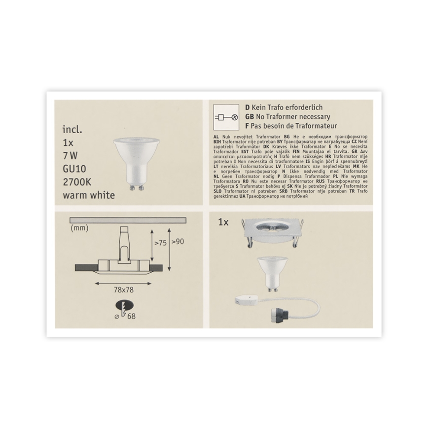Paulmann 93611 - LED-GU10/7W IP44 Iluminação embutida de casa de banho com regulação NOVA 230V
